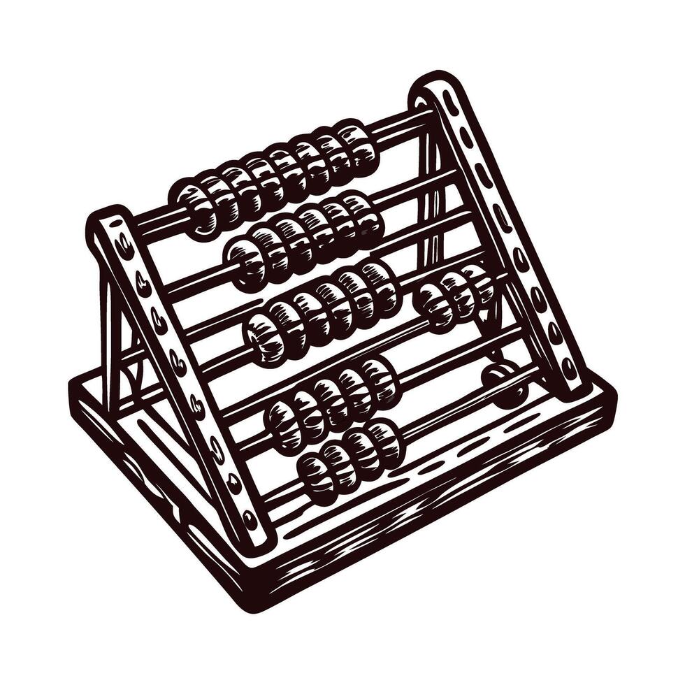 Vintage wooden abacus with multiple rows of beads for calculations and learning vector