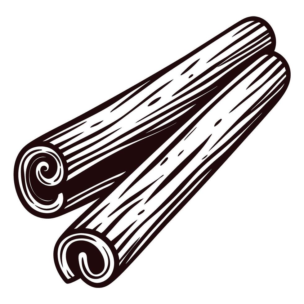 Cinnamon sticks graphic in black and white with detailed texture vector