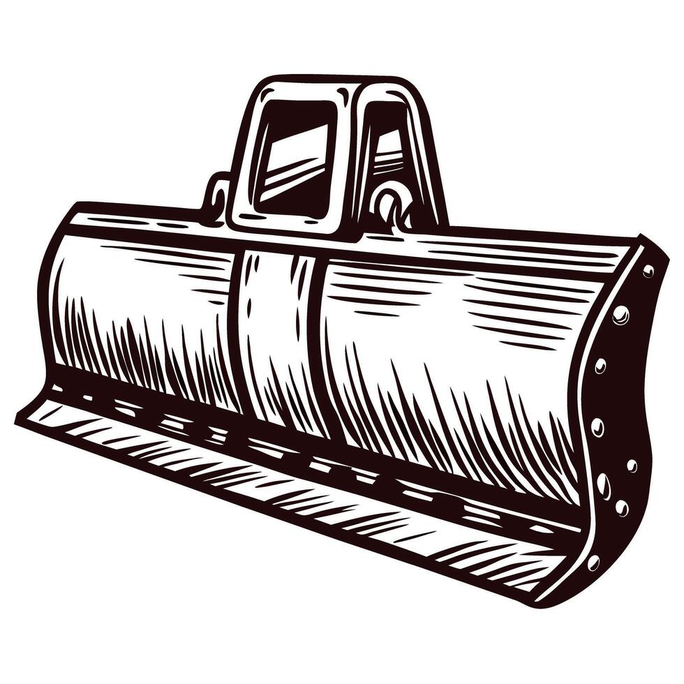 Vintage bulldozer blade in detailed woodcut vector