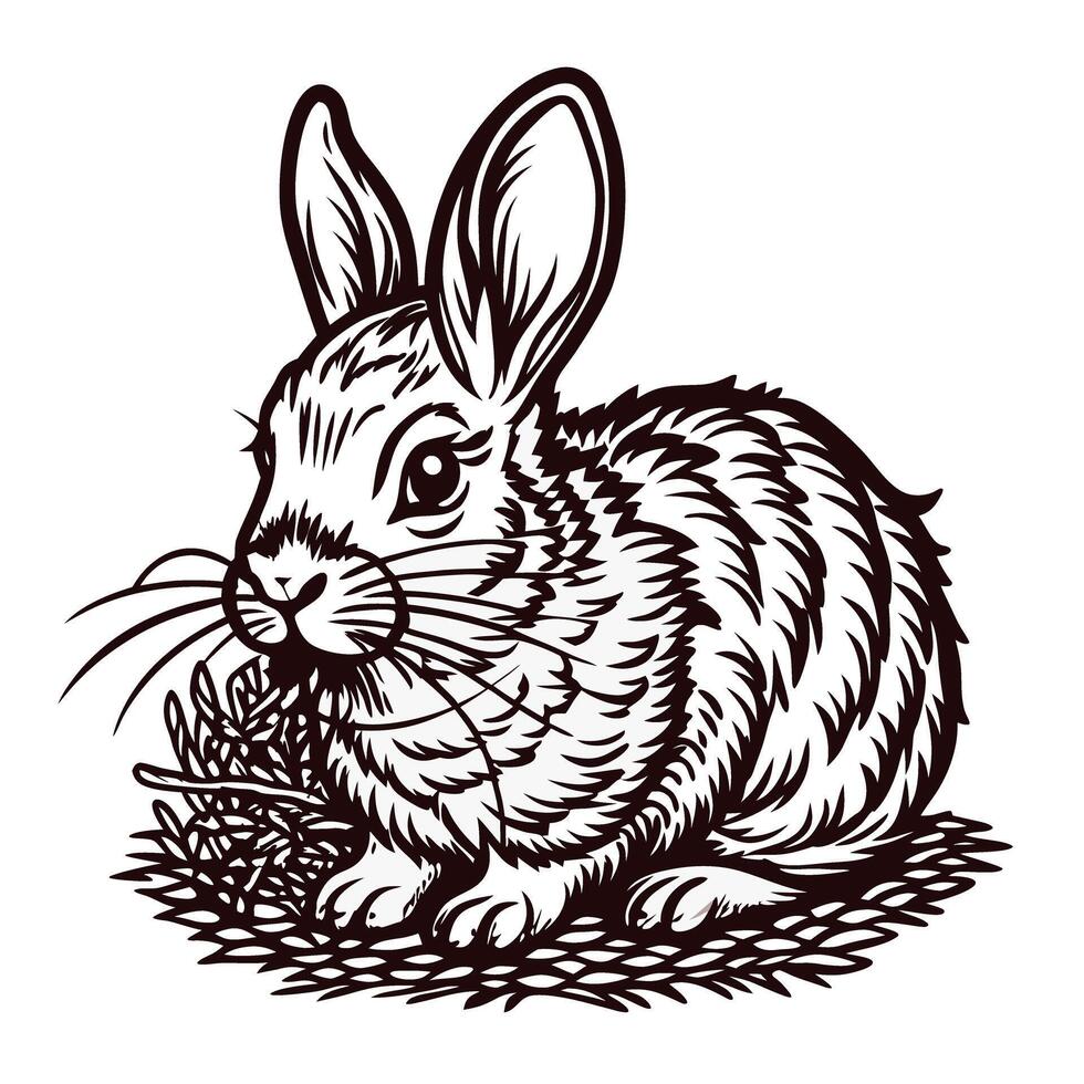 Detailed black and white of a rabbit in a natural setting vector