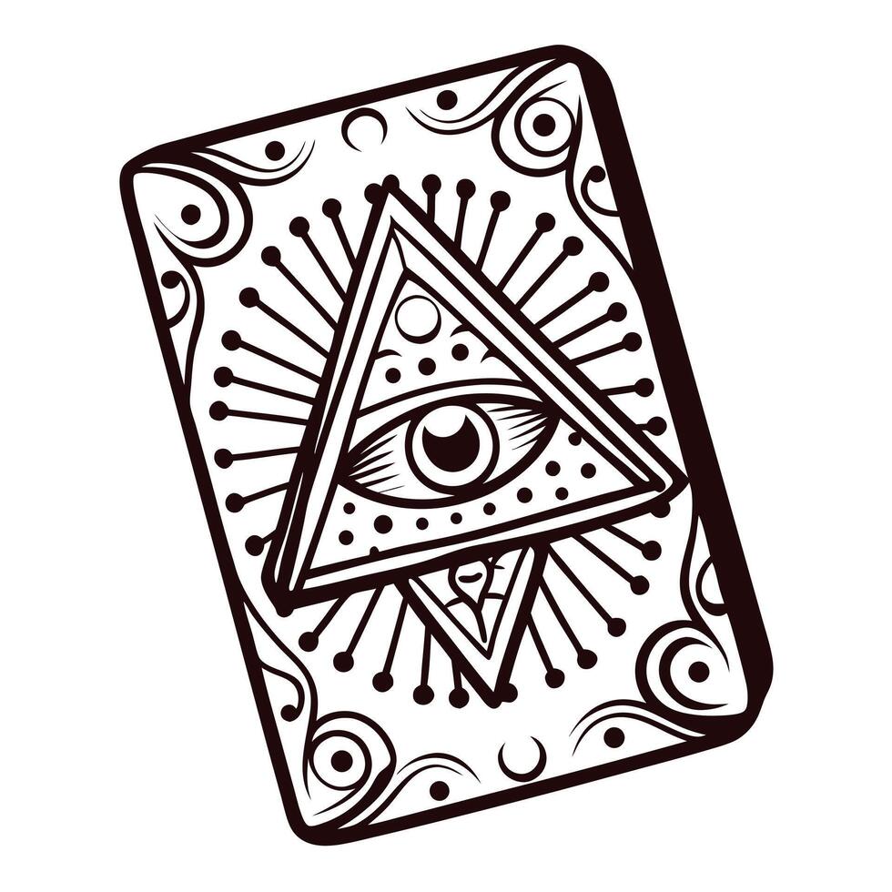 Mystical eye symbol on intricate card design with geometric patterns and celestial elements vector