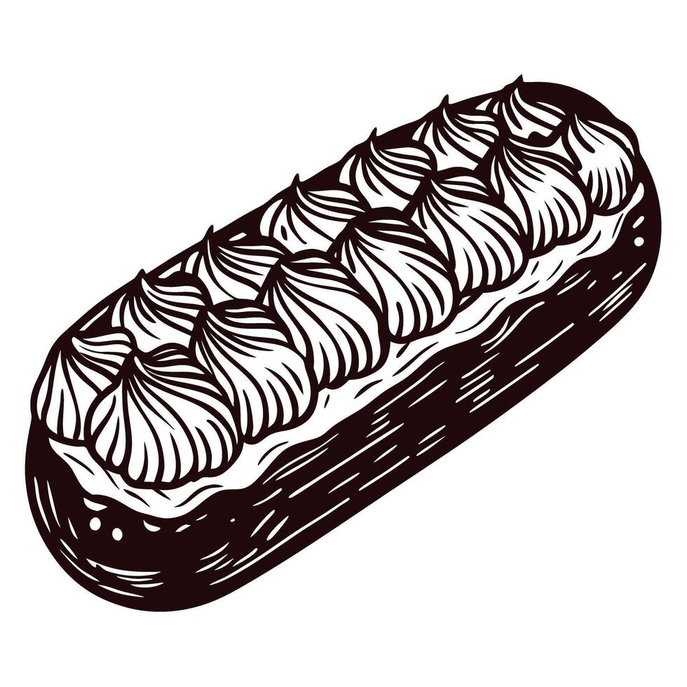 Sketch of a cream filled long pastry with decorative topping vector