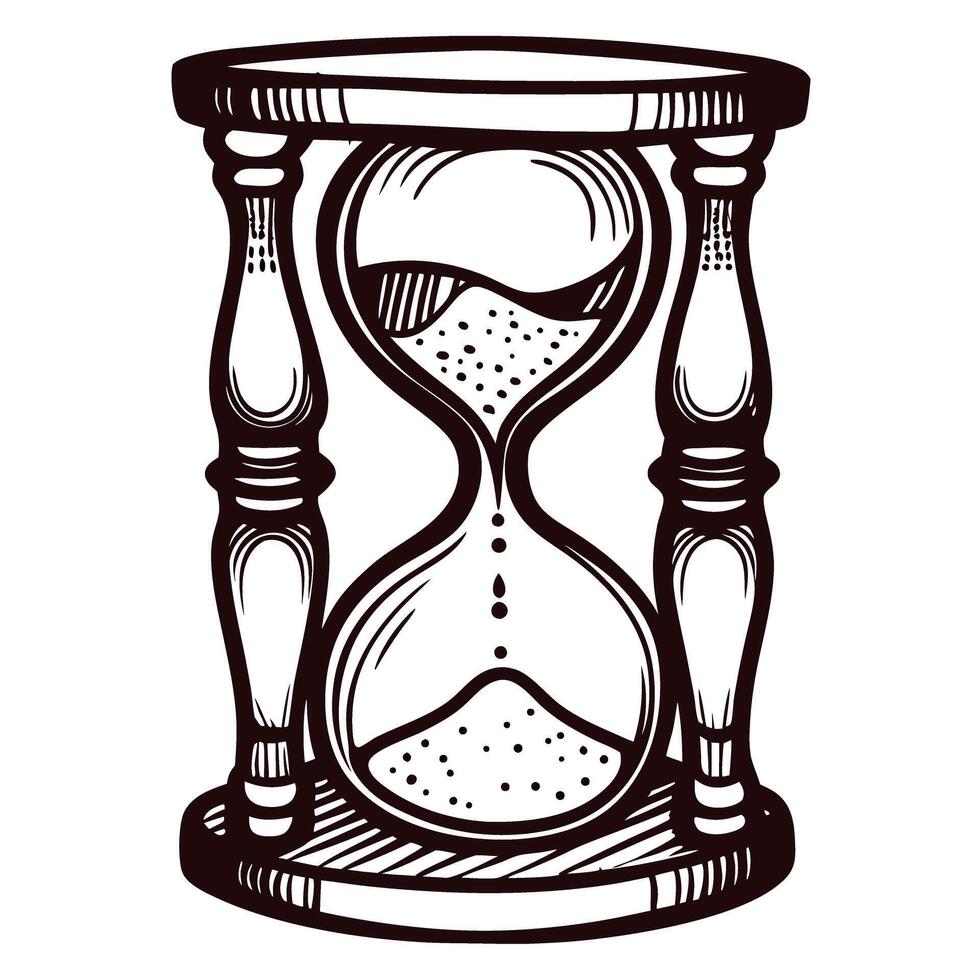 Classic hourglass with flowing sand in vintage black and white design vector