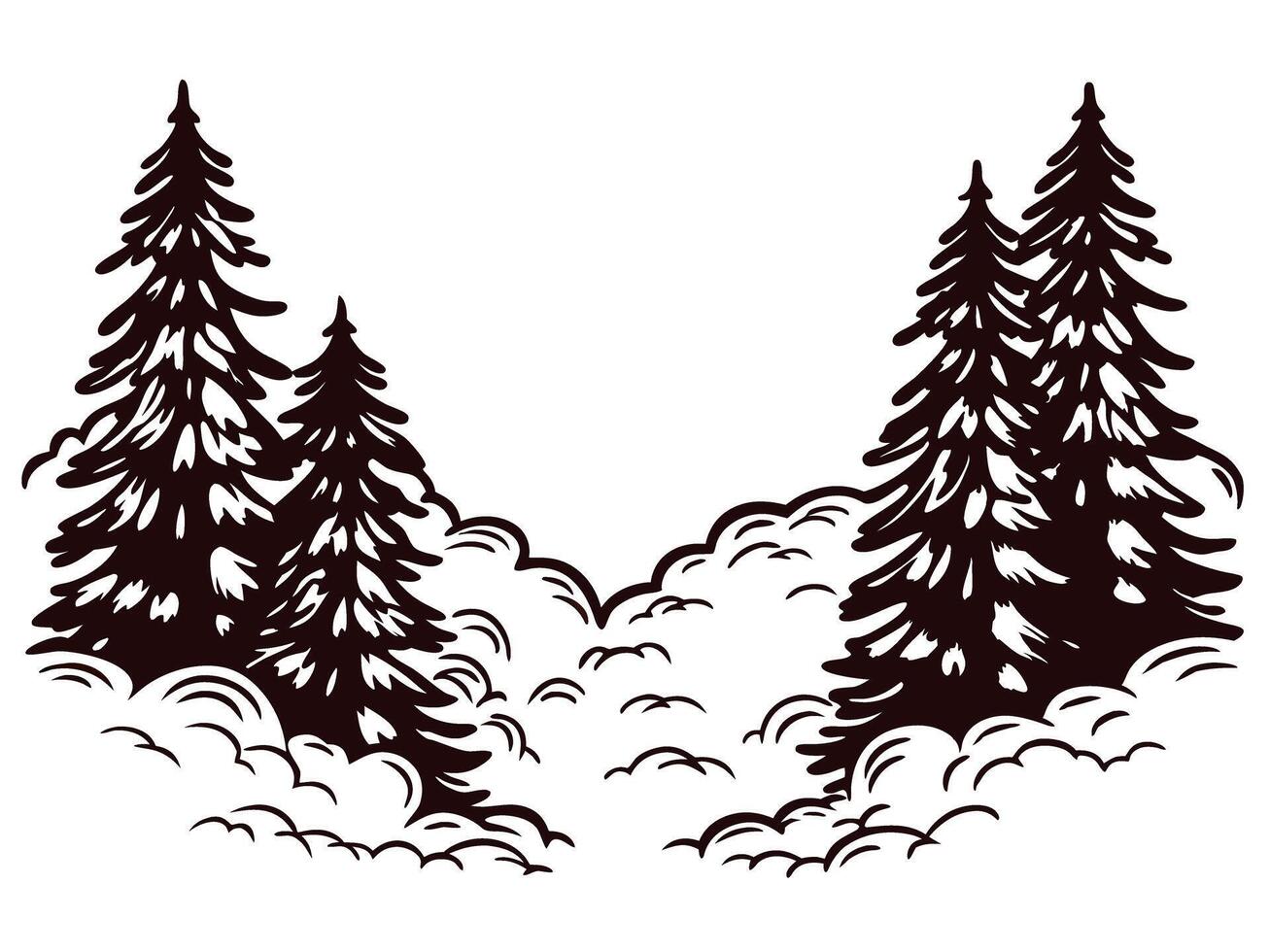 Snow covered evergreen trees in a tranquil winter forest landscape vector