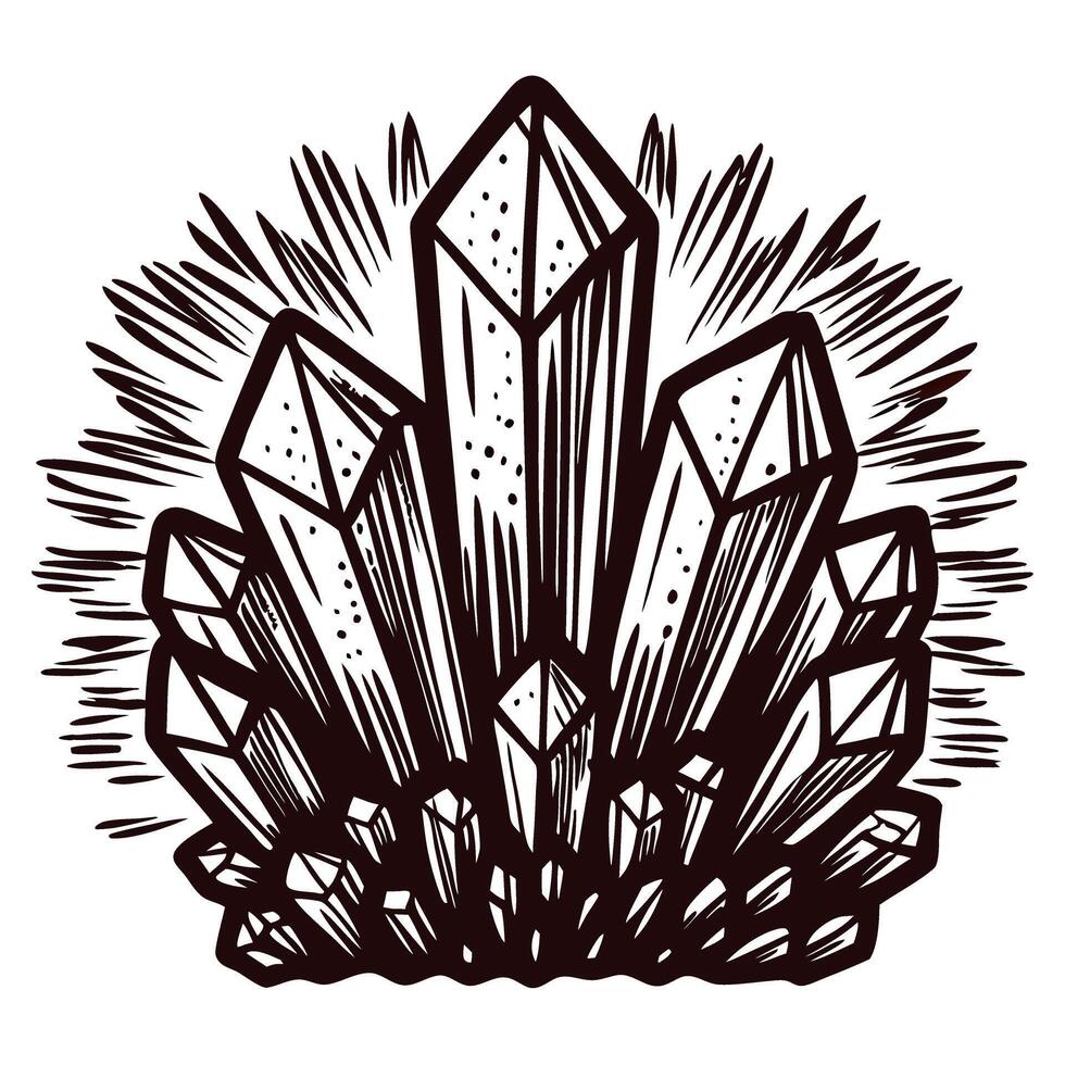 Black and white crystal cluster with sharp geometric shapes and textured details vector