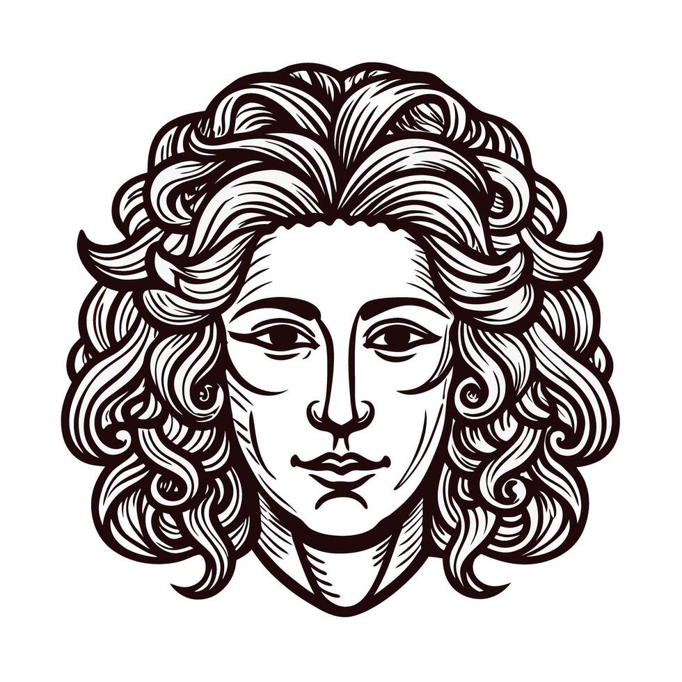 Artistic medusa inspired with detailed curly hair and intense expression vector
