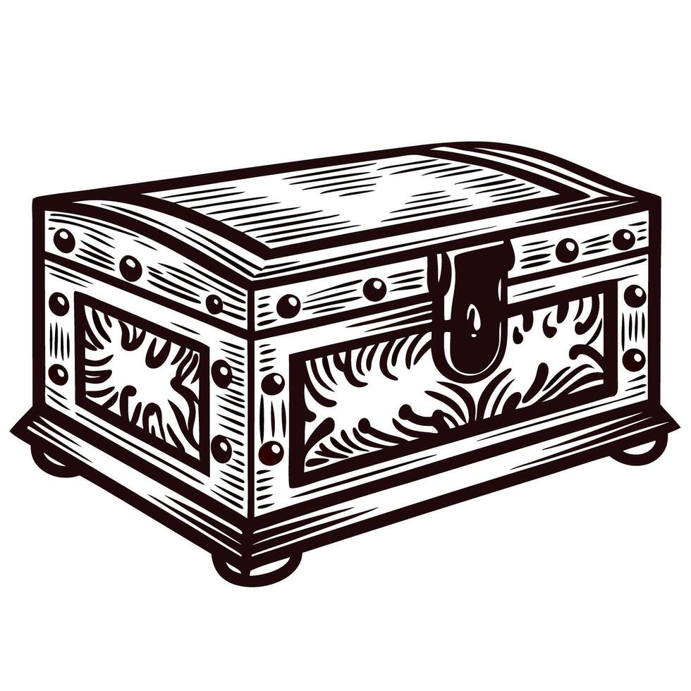 Ornate treasure chest depicting vintage decorative wooden box with intricate details vector
