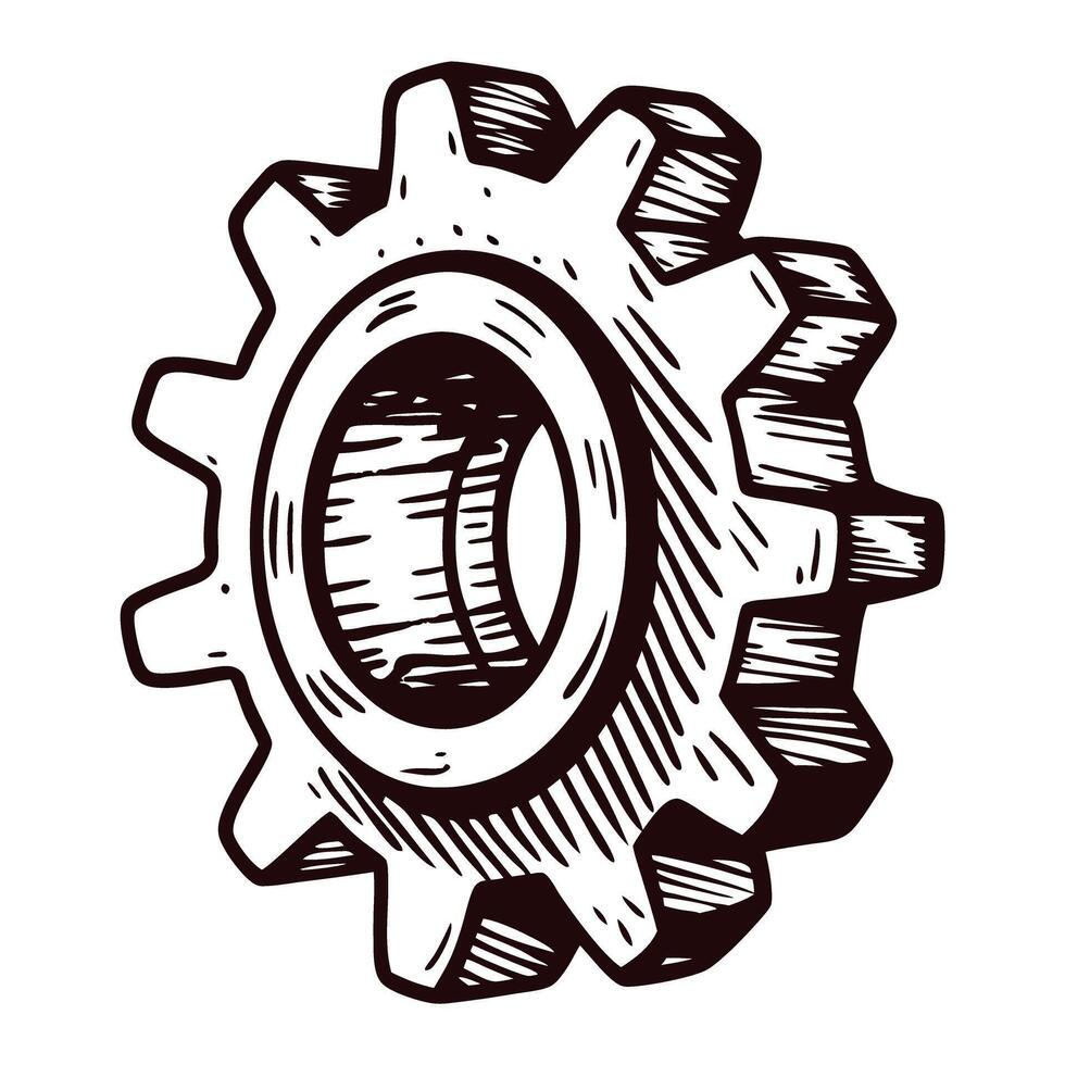 Hand drawn gear highlighting industrial mechanical design elements vector