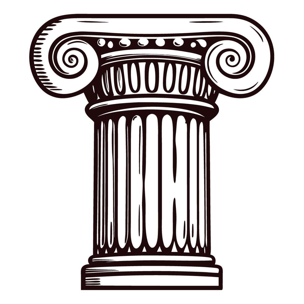 Detailed of ancient greek ionic column with intricate scrollwork and patterns vector