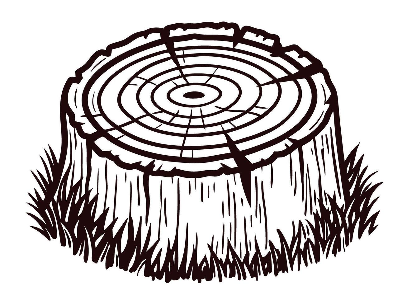 of a tree stump on grass with detailed growth rings vector