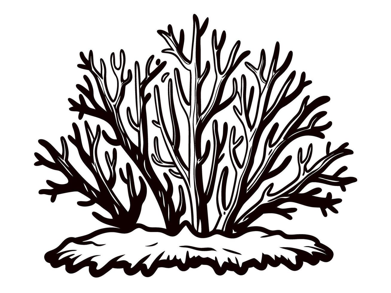 Detailed of coral reef structure with branching patterns in black and white vector