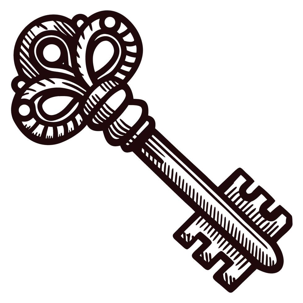 Intricately designed vintage key with ornate details against white background vector