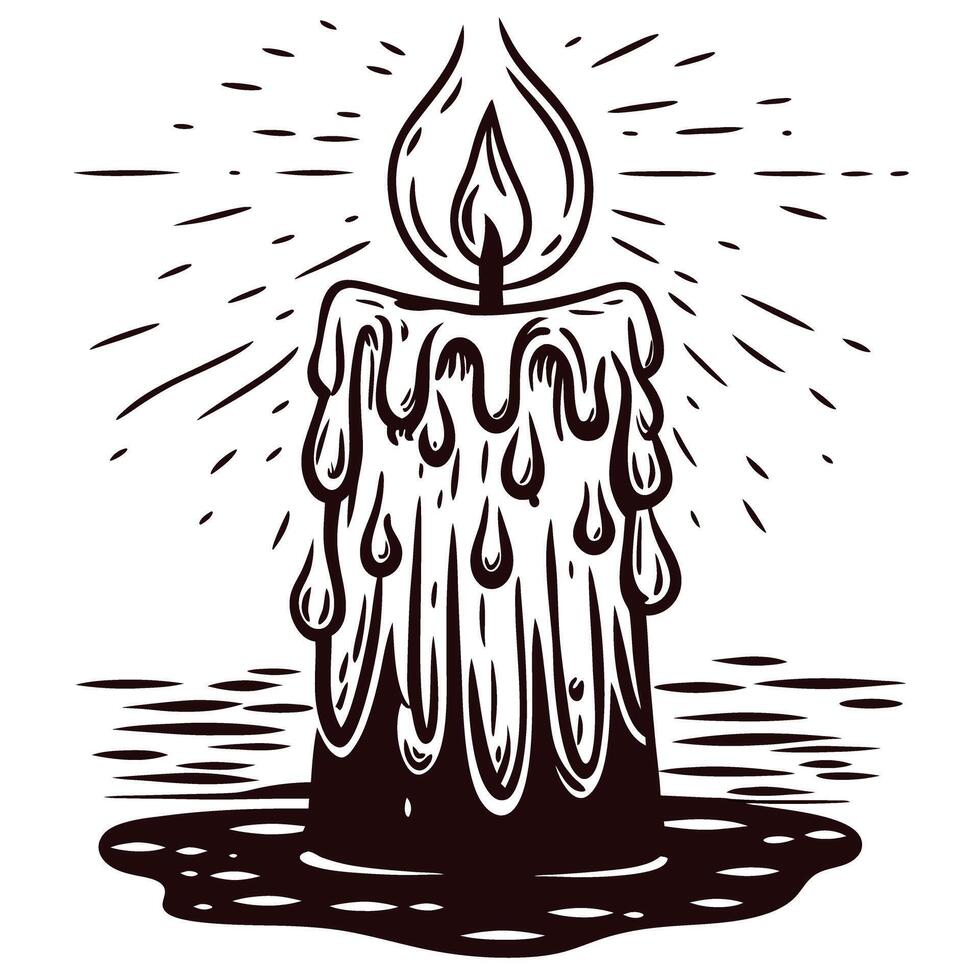 of a melting candle with dripping wax and radiant flame vector