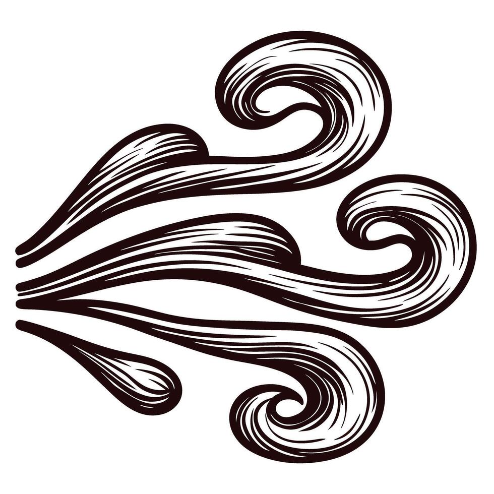 Artistic abstract black and white wind swirls design with flowing curves and lines vector