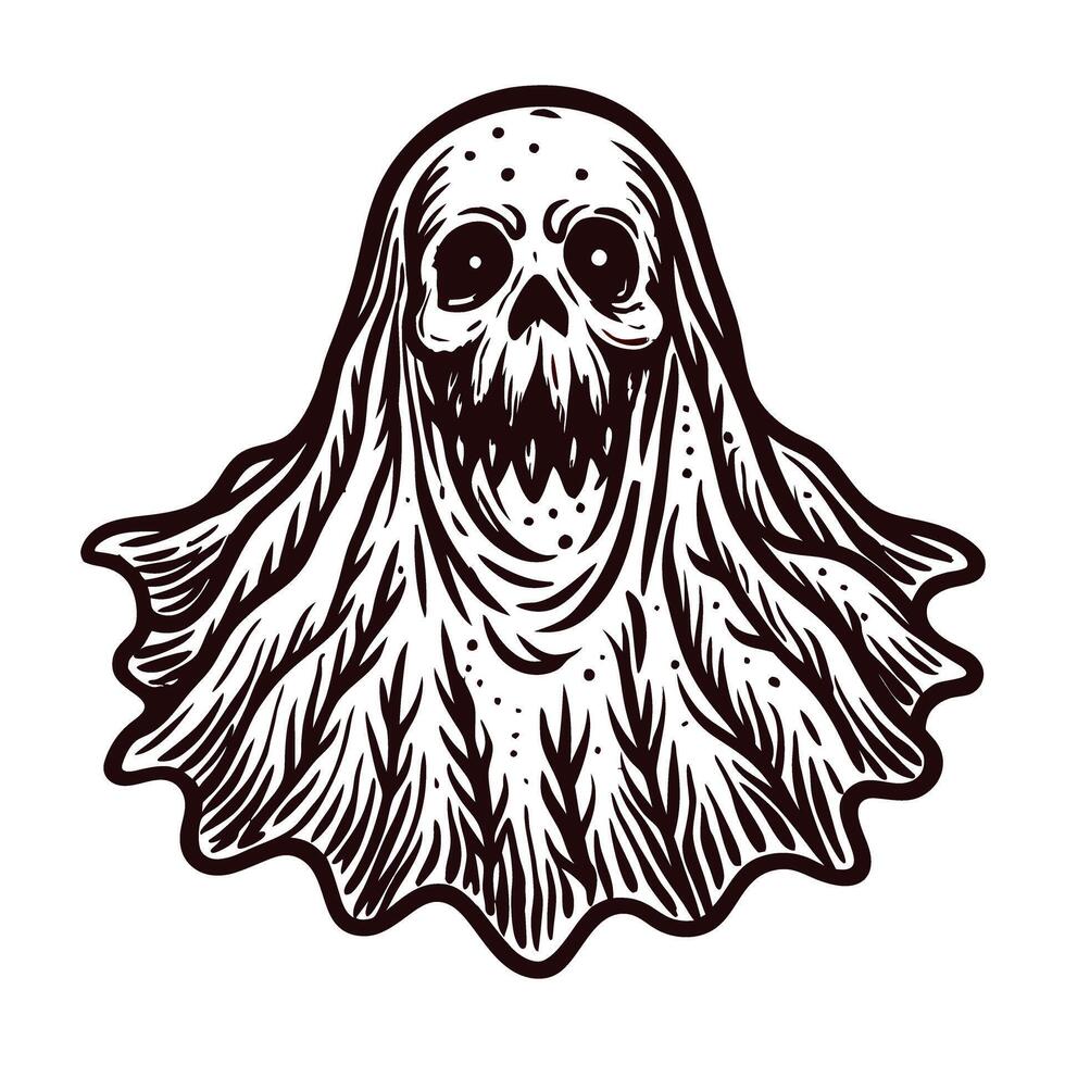 Spooky ghost with a dramatic facial expression and tattered cloak design vector