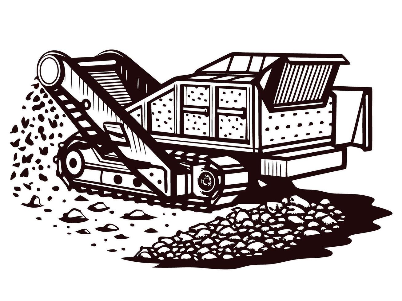 Industrial excavator clearing rocks on construction site vector