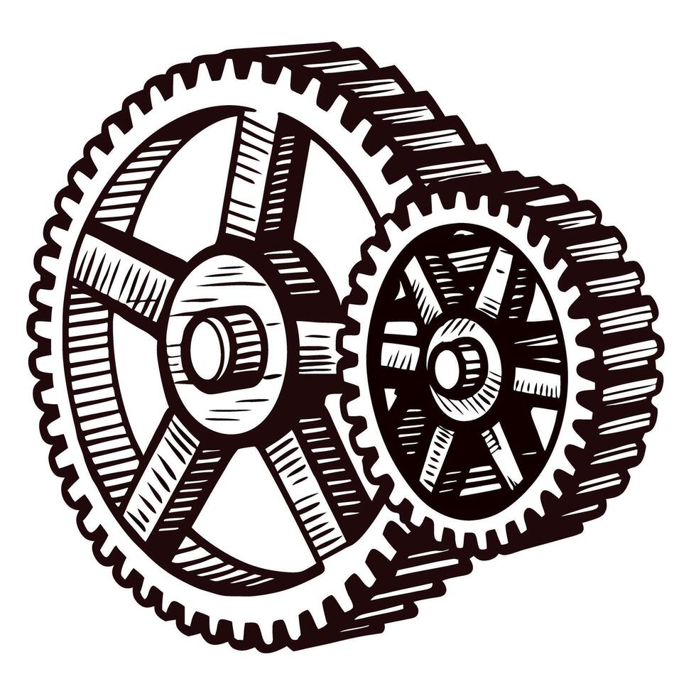 Interlocking industrial gears in motion detailed mechanical engineering design vector