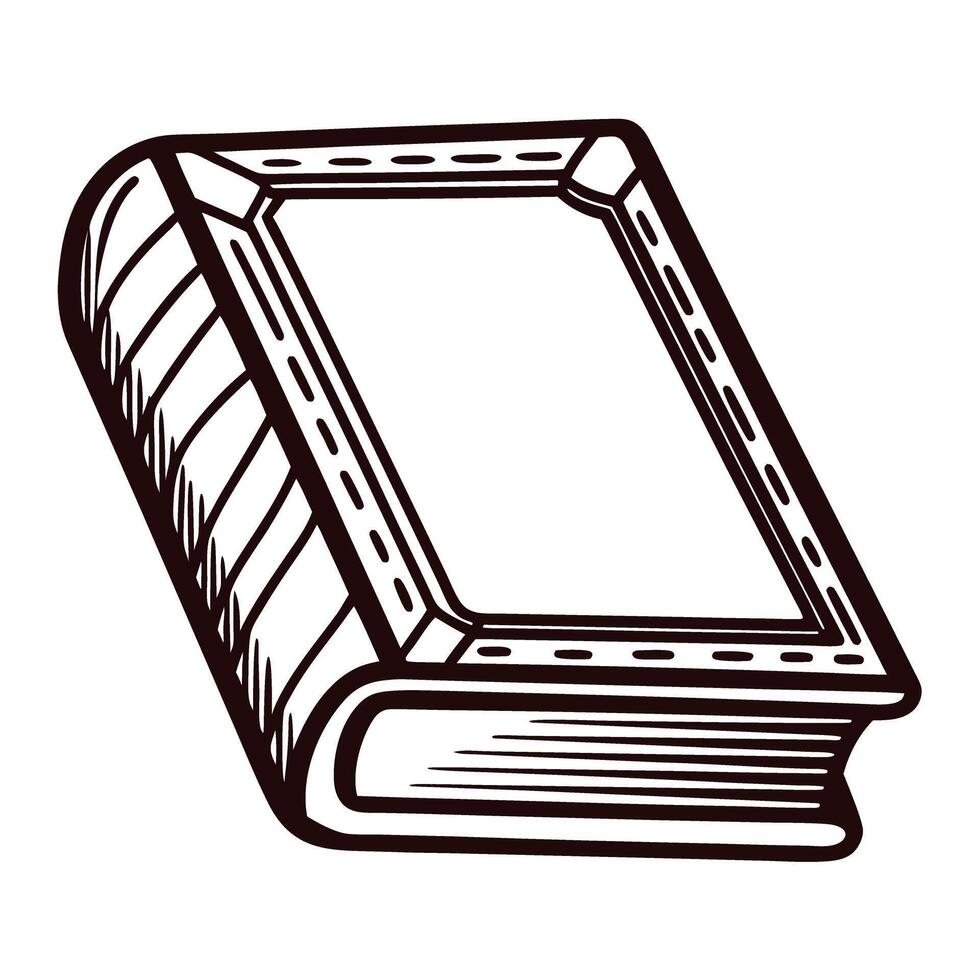 Detailed line art of a closed book with intricate cover design in monochrome sketch vector