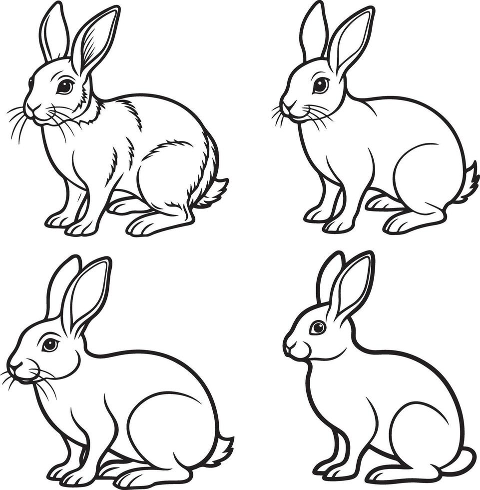 line art rabbit image set design vector