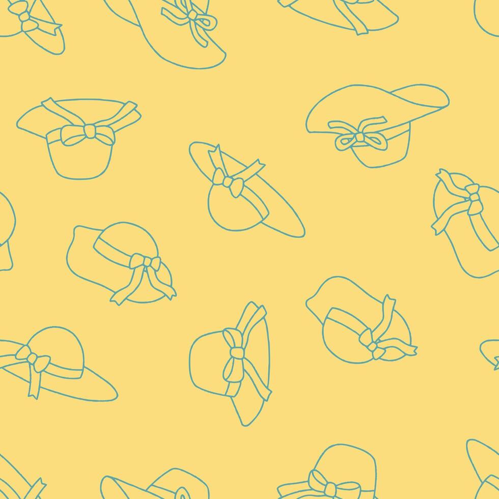 Outline Summer Hat Seamless Pattern Background for Surface Print Fabric Fashion Wrapping vector