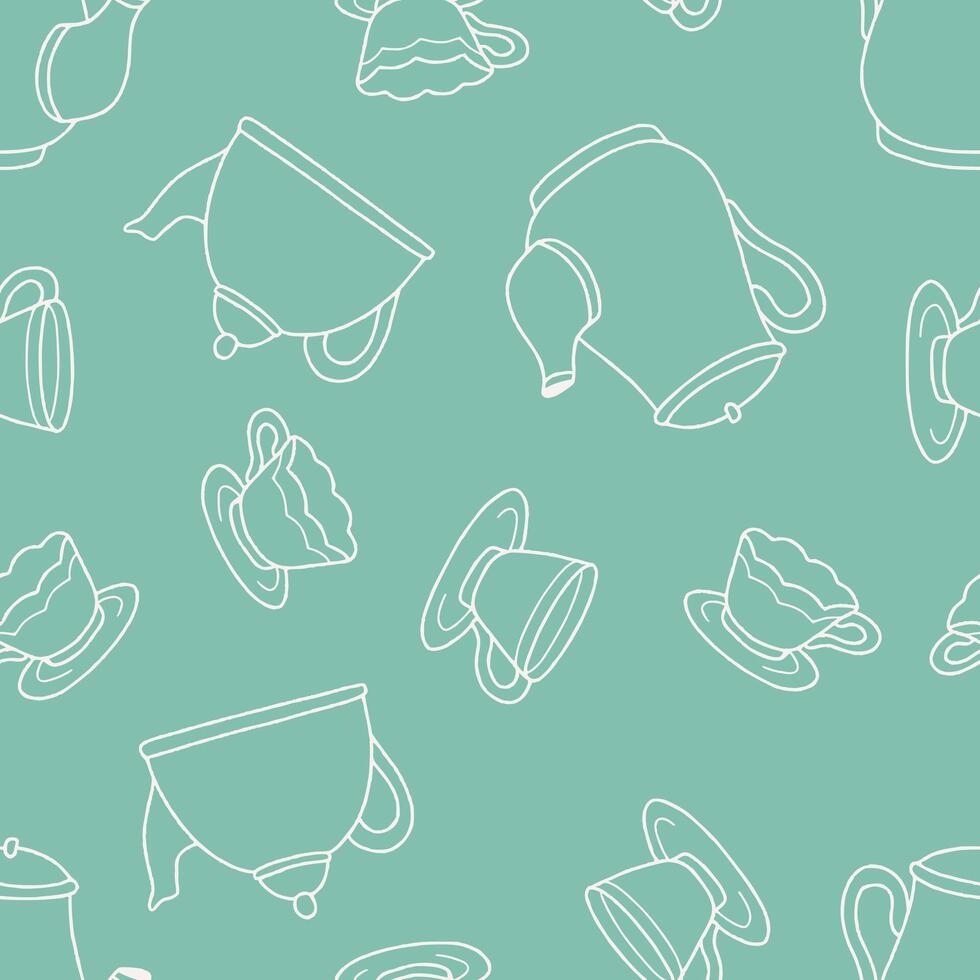 Outline Tea Party Pattern Repeat Seamless for Wallpaper Background Cover Packaging vector