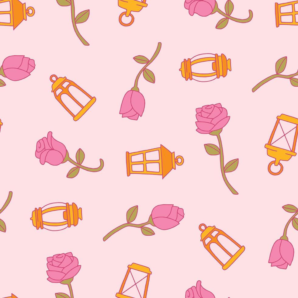 Seamless Pattern of Rose Flower Lantern Background for Fashion Wrapping Print Fabric Surface vector