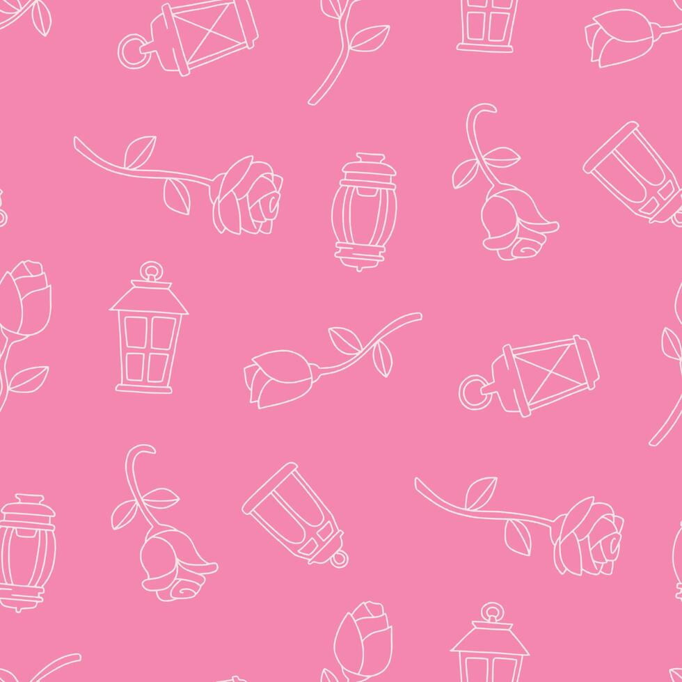 Outline Seamless Pattern of Rose Flower Lantern Background for Fashion Wrapping Print Fabric vector