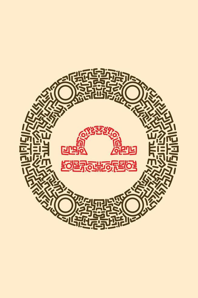 A circular design with a red and black pattern vector