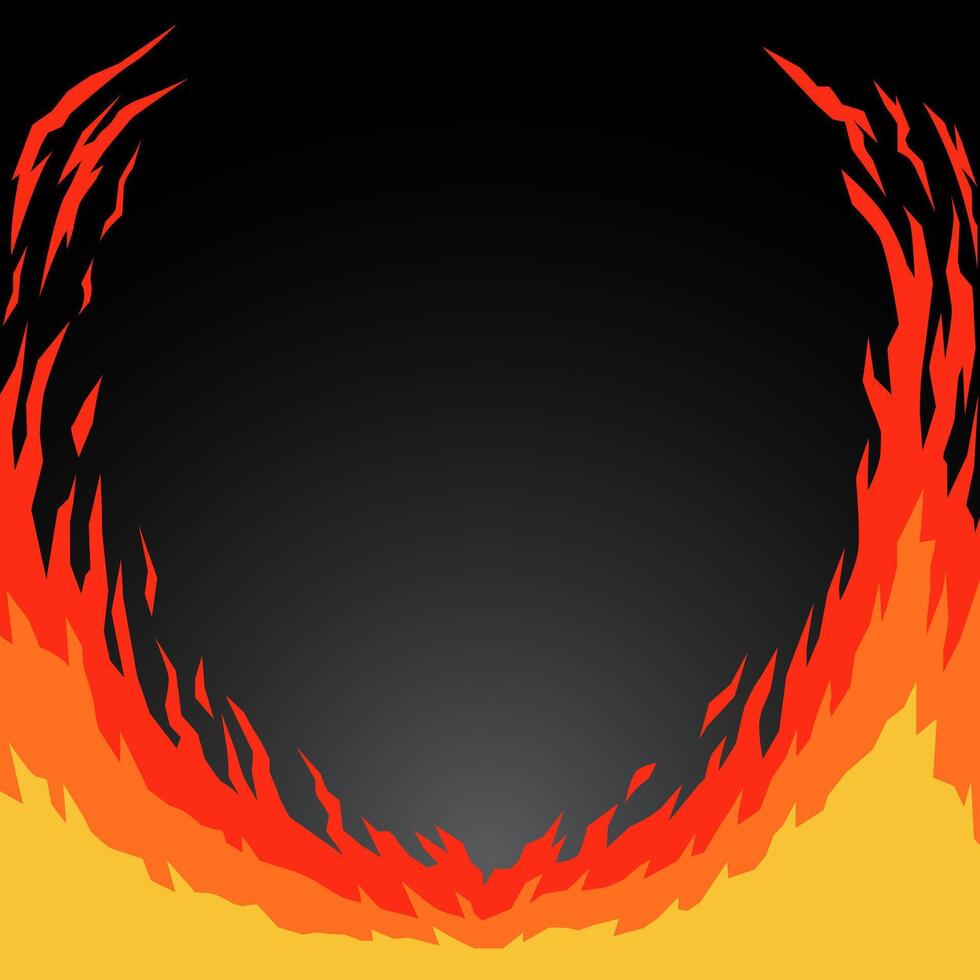 Fire flames illustration on dark background, banners and poster frame designs. vector