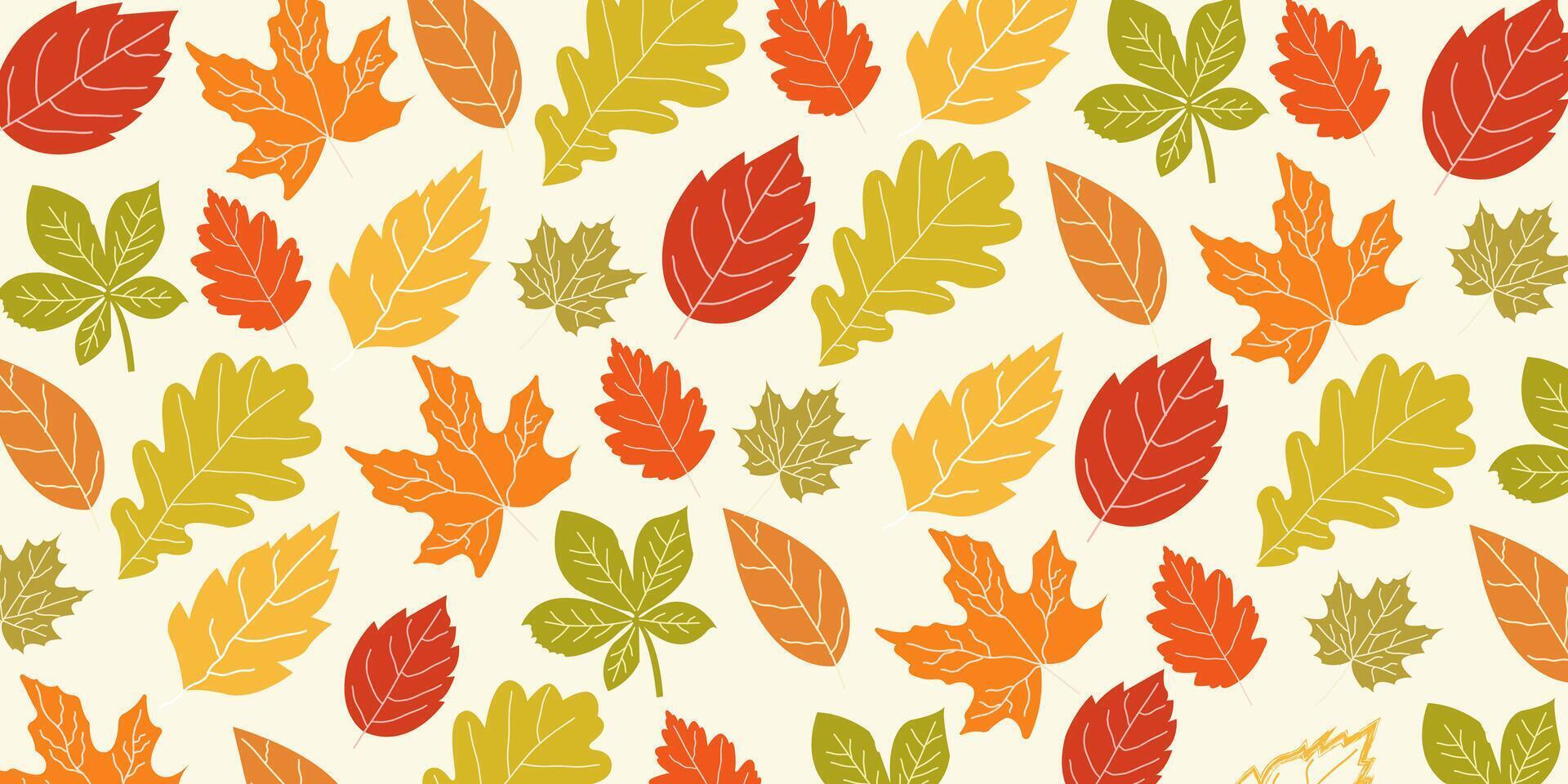 Hand drawn autumn leaves seamless pattern background for presentations, wrapping papers, prints, artworks vector