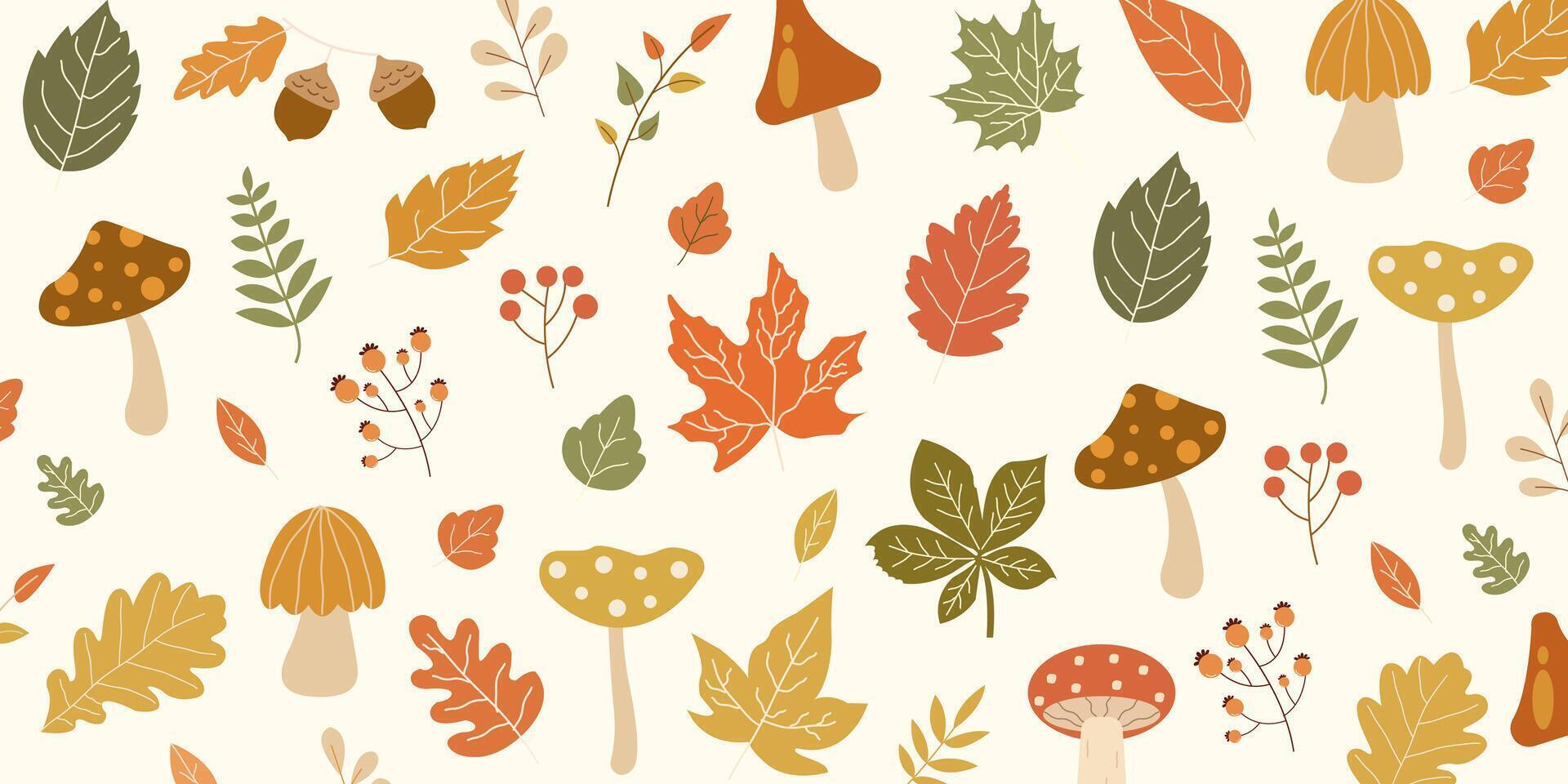 Hand drawn autumn elements seamless pattern background vector