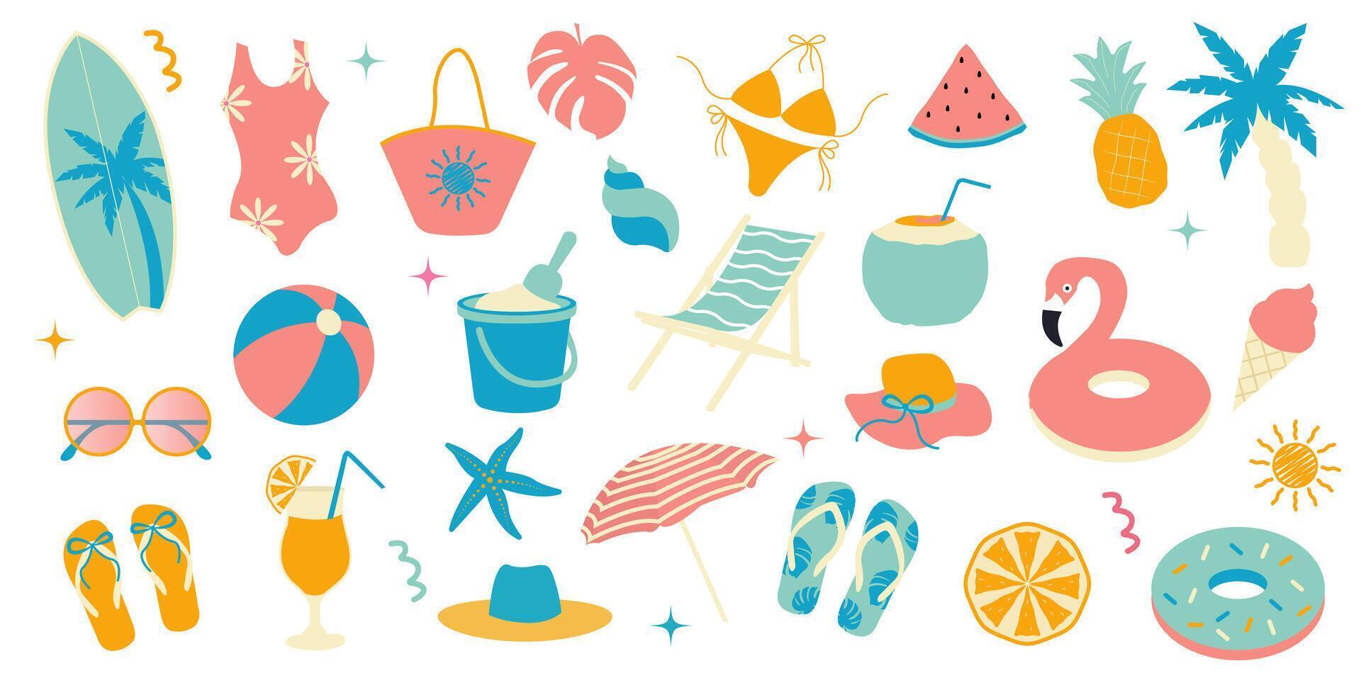 Summer elements set Isolated on white background. vector