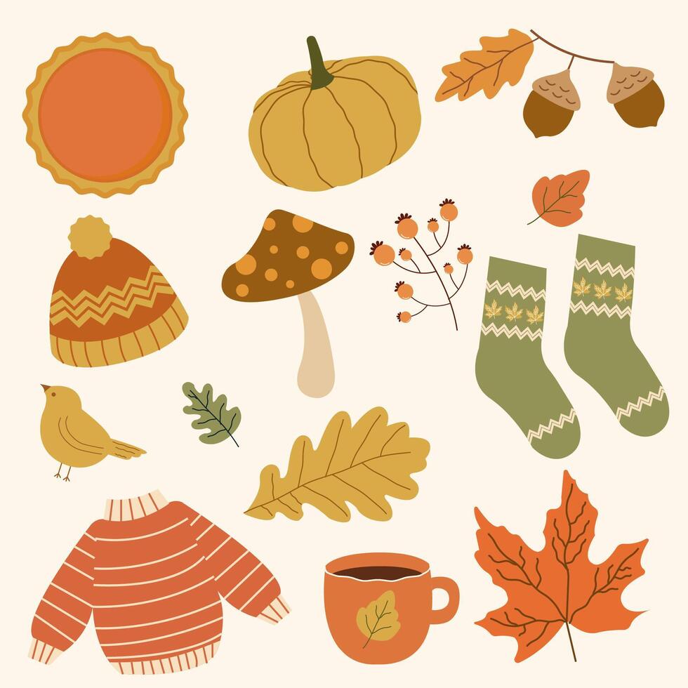 Cozy autumn elements collection. vector