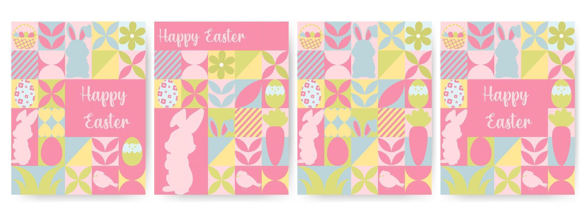 Easter flyers, banners. Easter items in simple geometric shapes vector