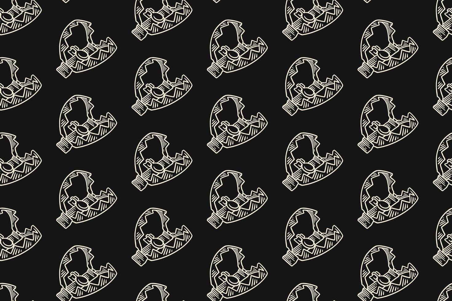 cogged animal trap doodle seamless pattern on black background for hunting merchandise. rustic animal trap engraving pattern background for adventure. cruel animal trap hatching illustration wallpaper vector