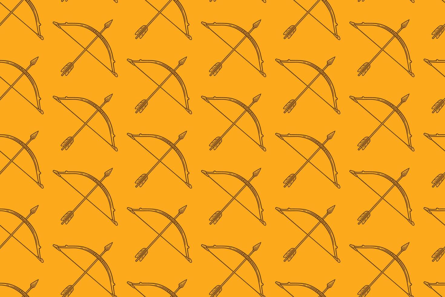 arrow and bow doodle seamless pattern on yellow background for hunting merchandise. bow and arrow engraving pattern background for adventure. retro archer weapon hatching illustration wallpaper vector