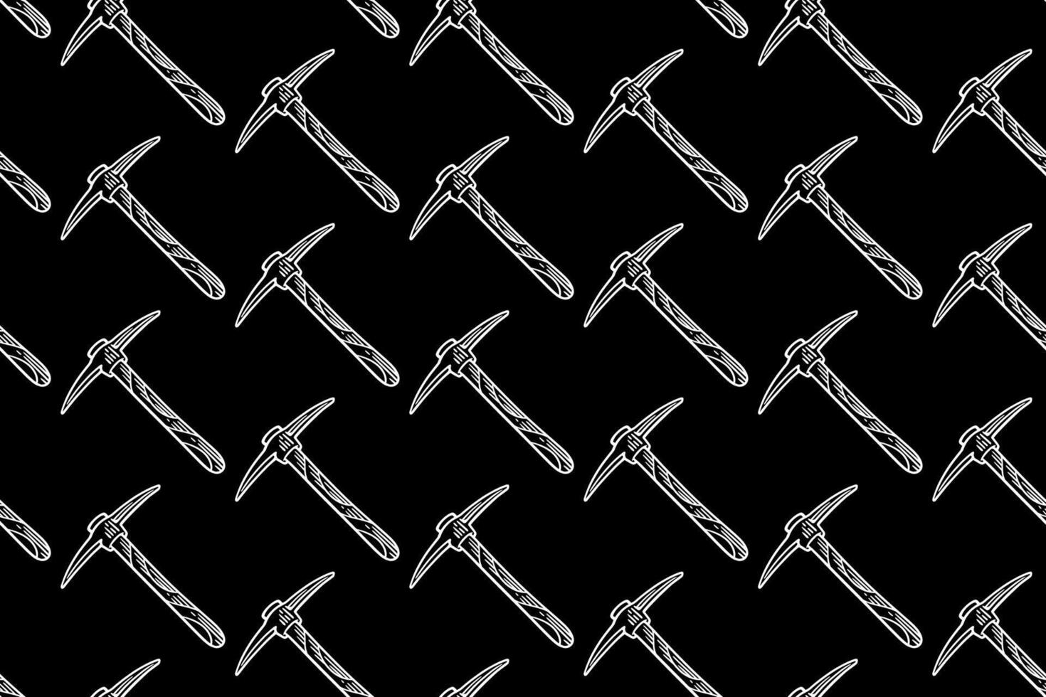 railroad pickaxe miner doodle seamless pattern on black background for miner, explorer, adventure pickaxe engraving pattern background. retro pickaxe mining tool hatching illustration wallpaper vector