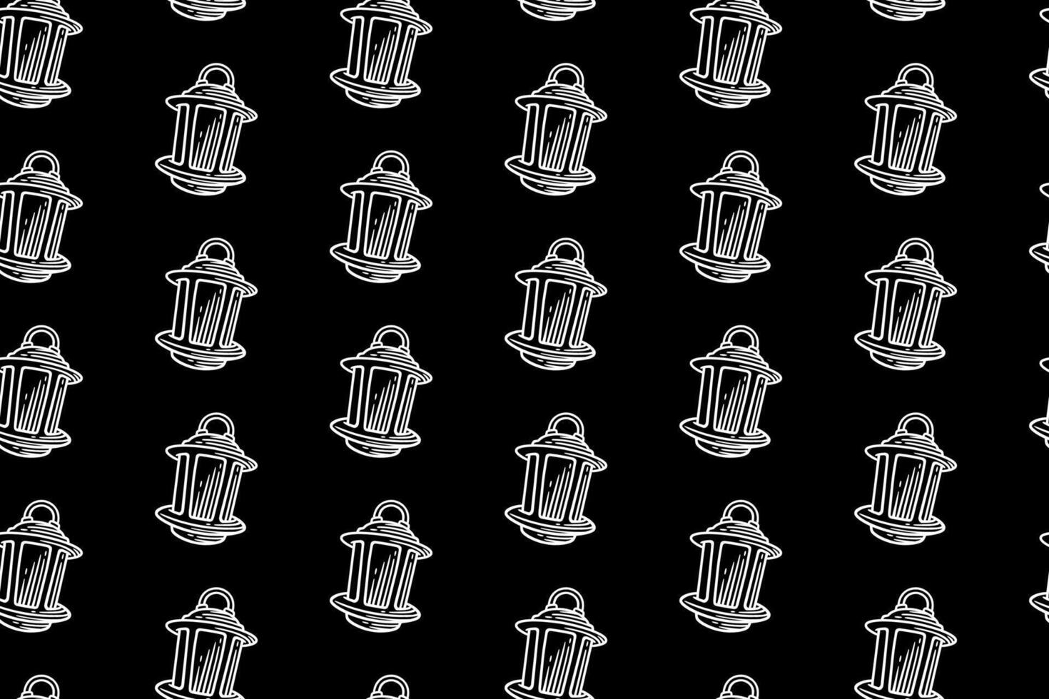 classic oil lantern doodle seamless pattern on black background for miner, explorer, adventure and camping oil lamp engraving pattern background. retro oil lantern hatching illustration background vector