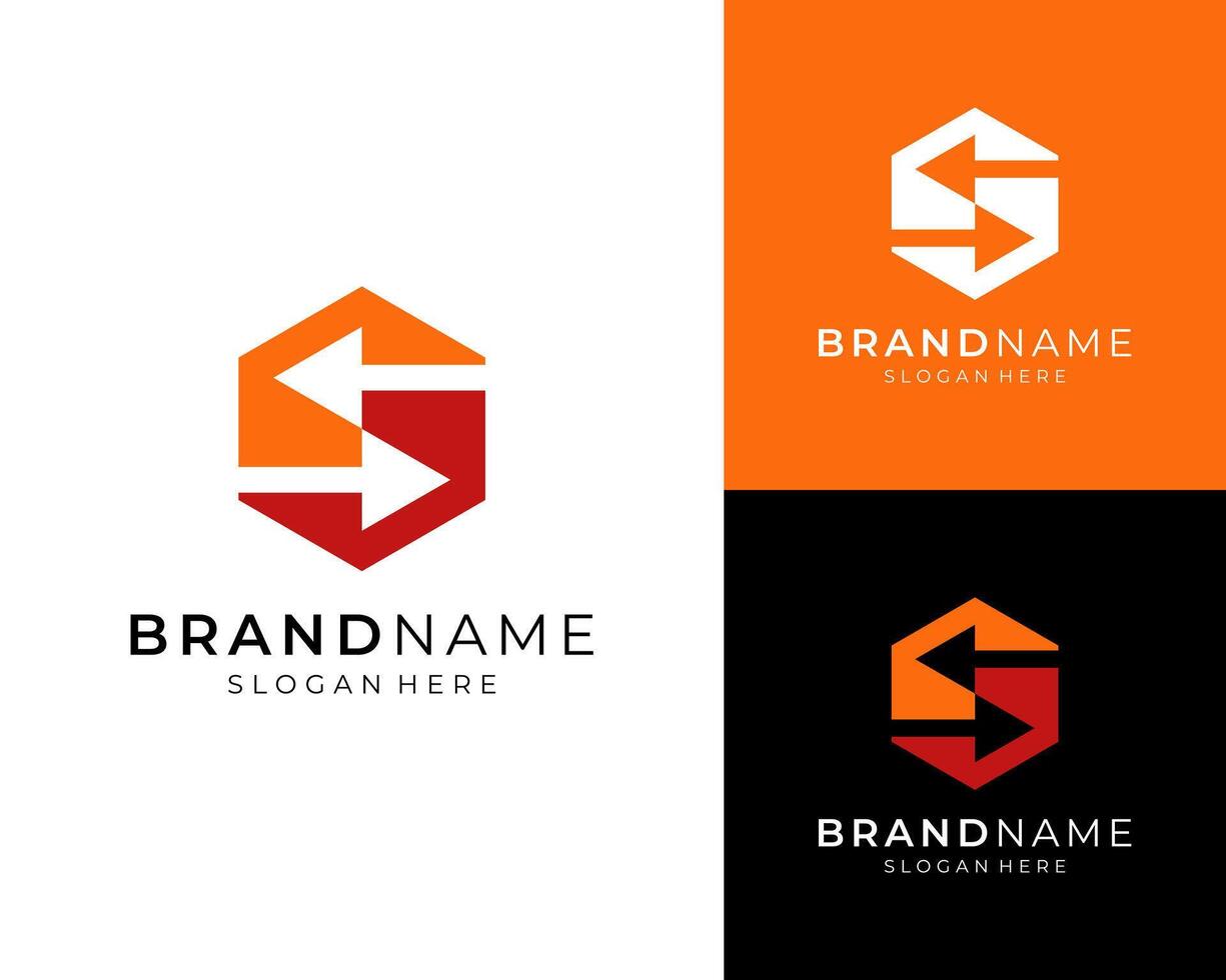 Hexagon Transfer Arrow Modern With Abstract Letter S Geometric Logo Design Illustration vector
