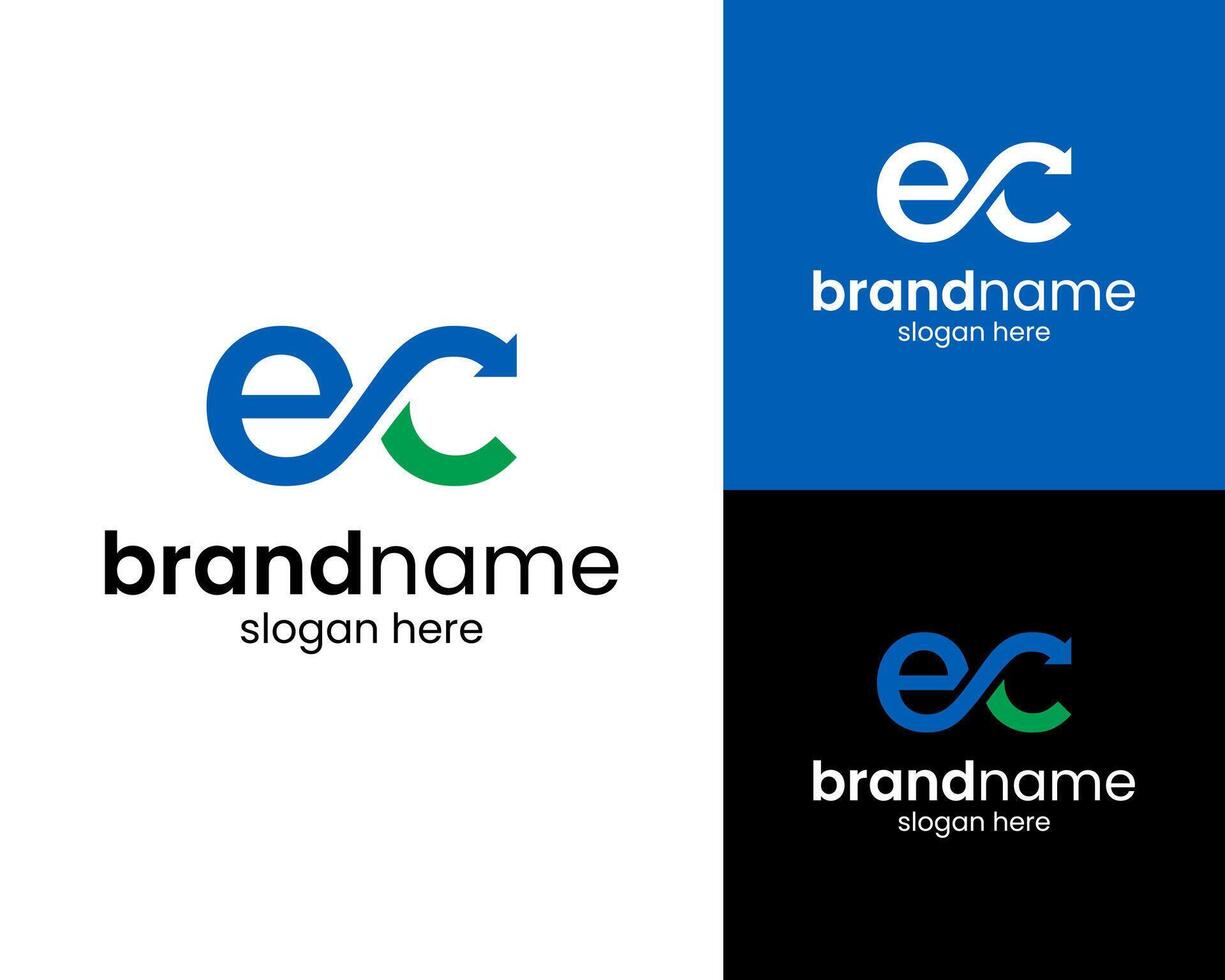 Initial Letter EC With Infinity Loop Recycle Arrow Concept Logo Design Illustration vector