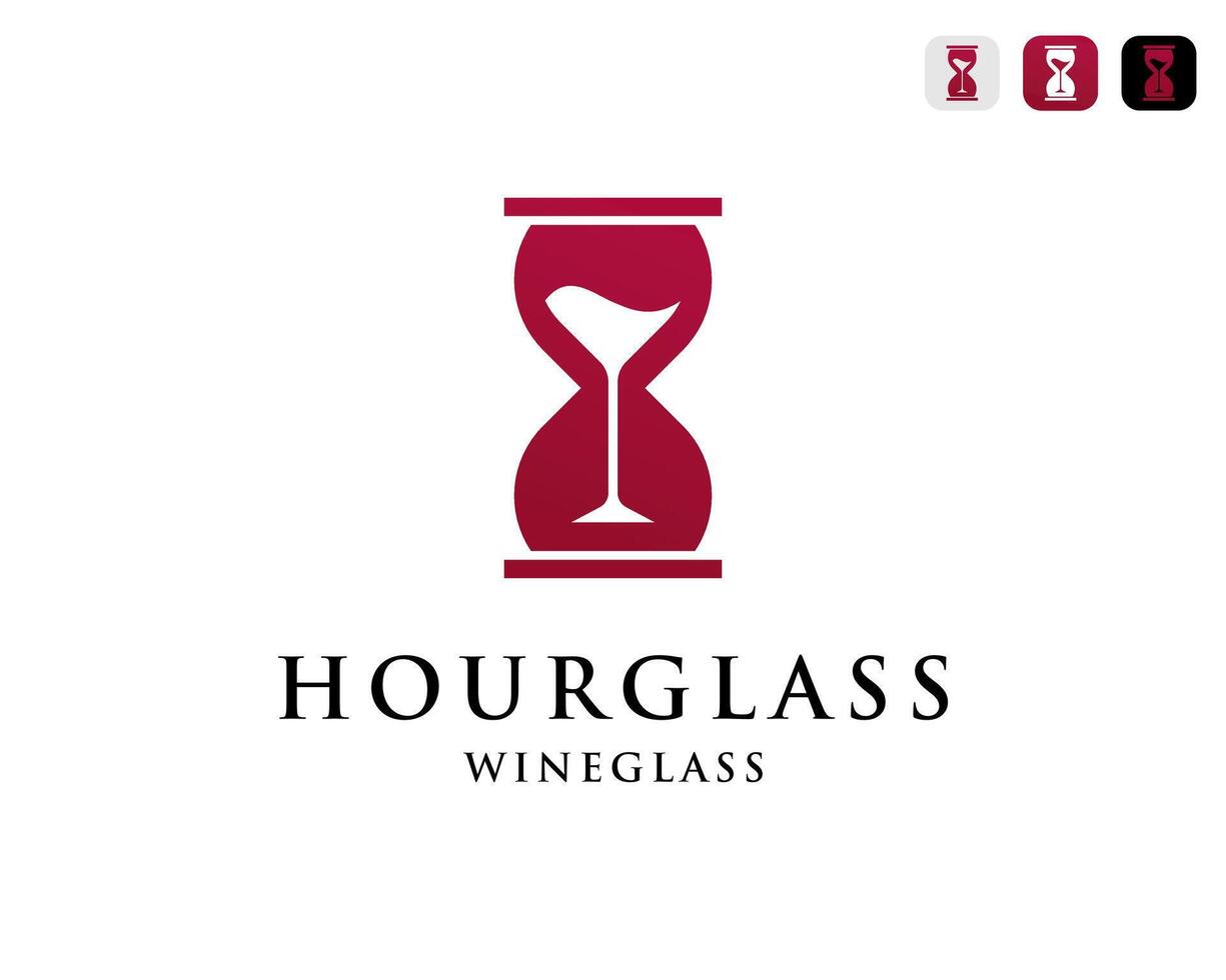 Hourglass Time With Wine Glass Drink For Bar Beverage Business Logo Design Illustration vector