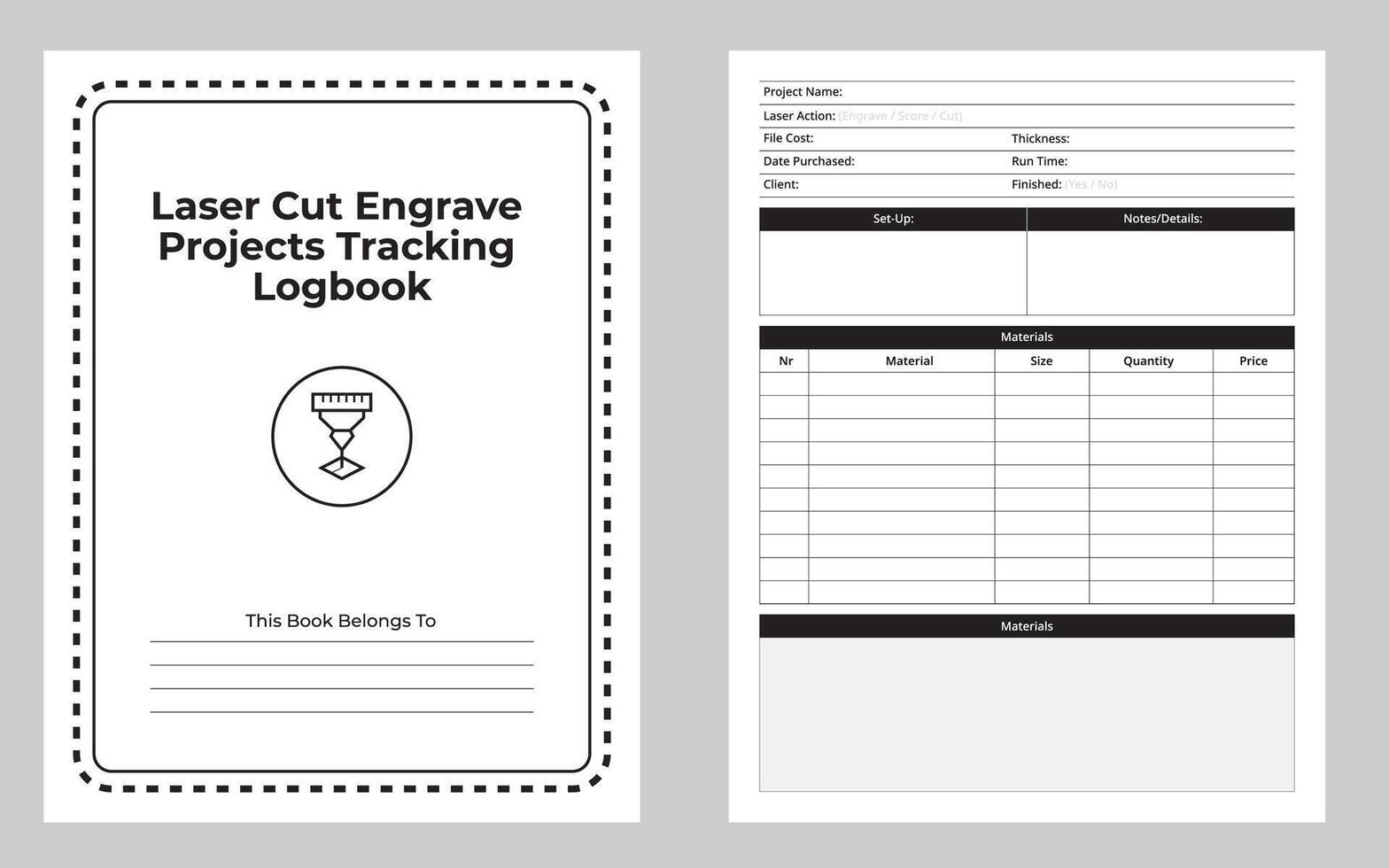 Laser Cut and Engrave Projects Tracking Logbook vector
