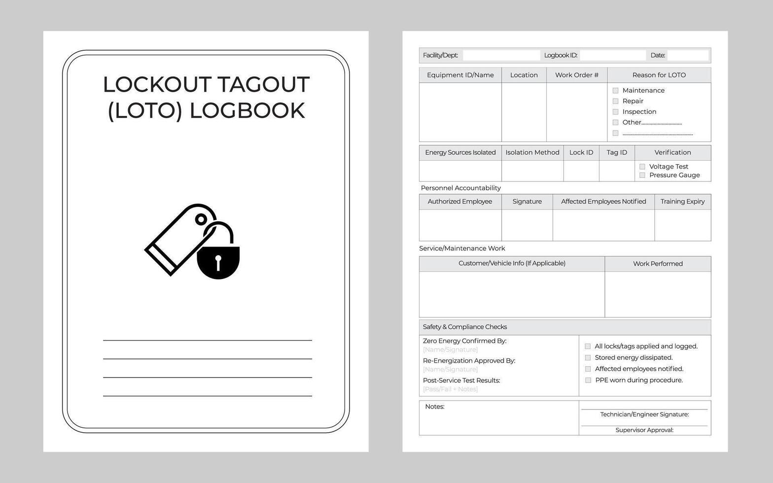 Lockout Tagout Logbook Notebook Tracker vector