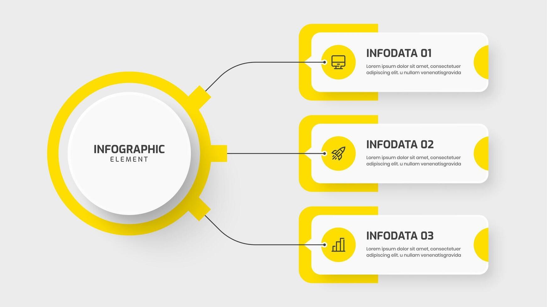 Business Central Circle Infographic Template with Yellow Color Circle Label 3 Option and Icon vector