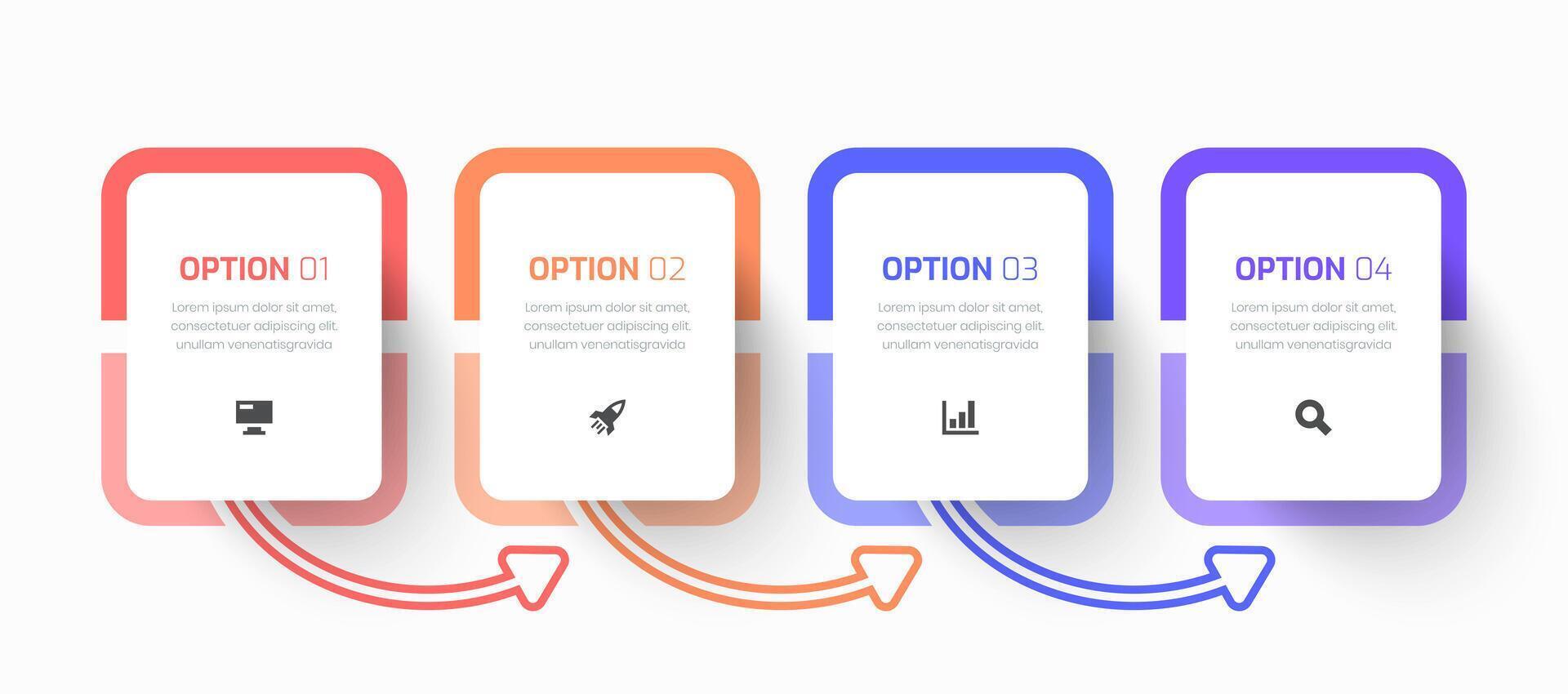 Infographic Business with Rectangle Label, Arrows, Icon and 4 Options for Presentation vector