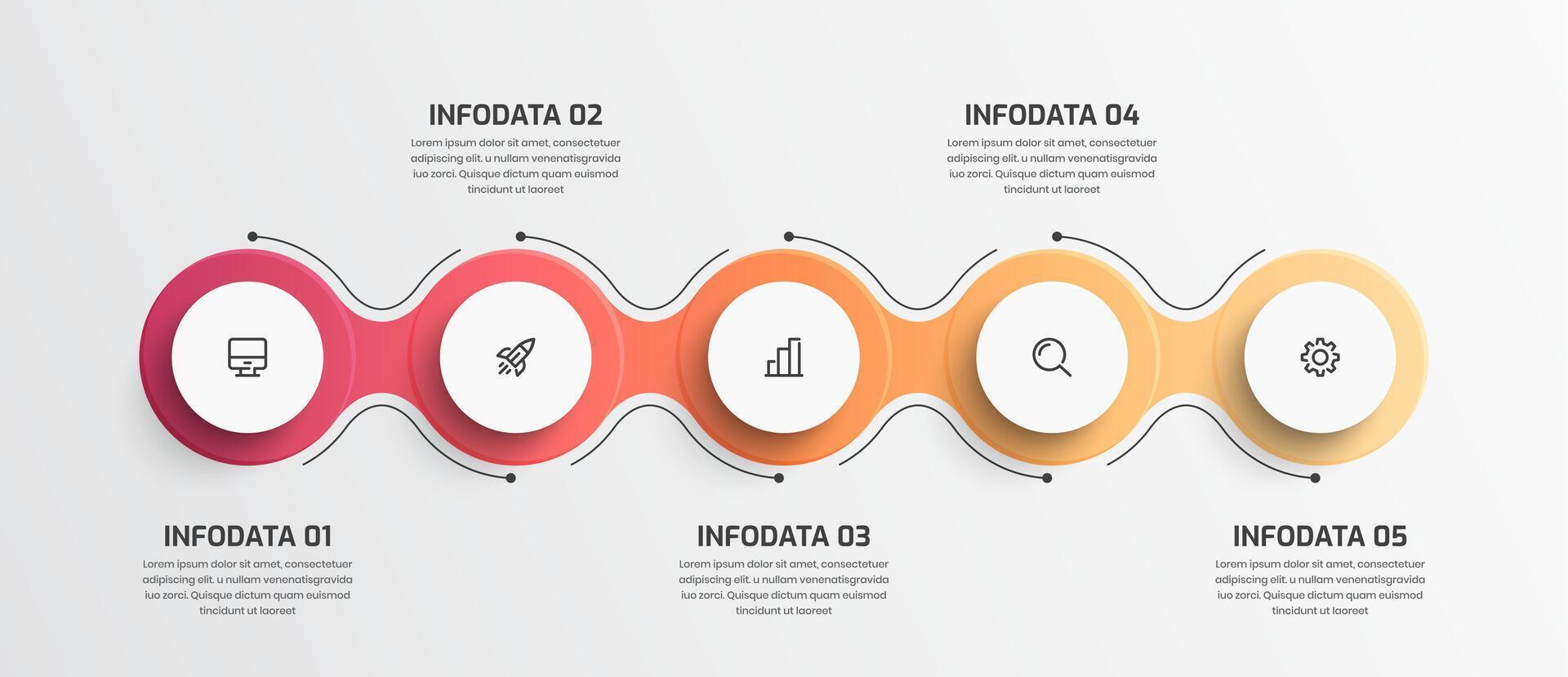 Gradient Business Timeline Infographic Presentation with Circle Label Arrow 5 Option and Icon vector