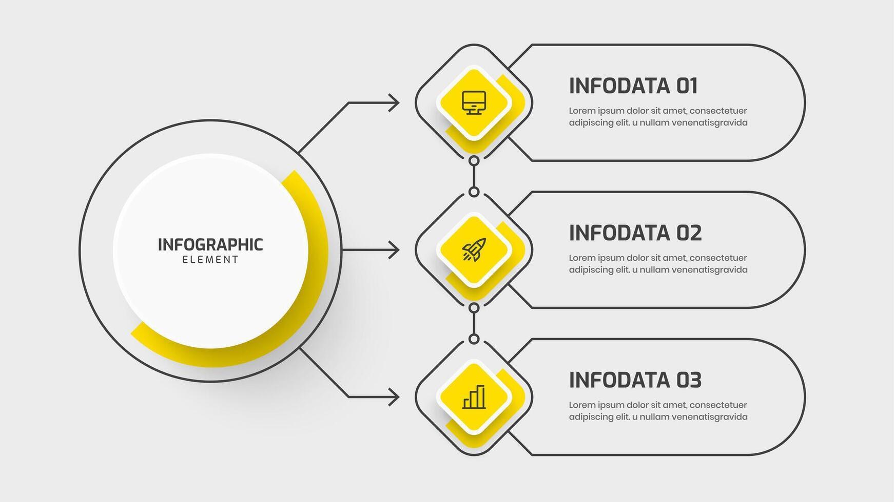 Business Central Circle Infographic Template with Yellow Color, Circle Label, Line, 3 Option and Icon vector