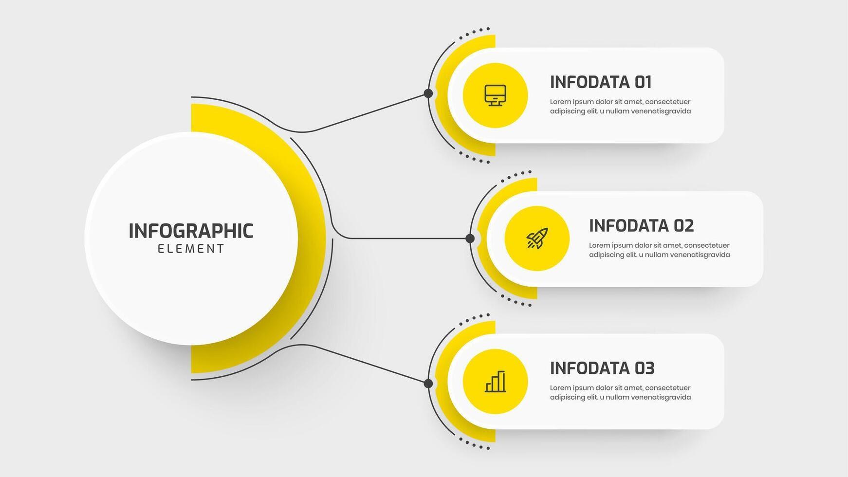 Business Central Circle Infographic Template with Yellow Color, Circle Label, Line, Three Option and Icon vector
