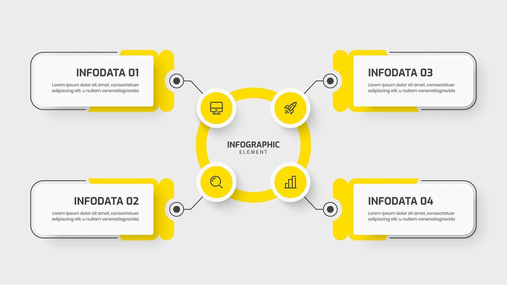 Business Central Circle Infographic Template with Yellow Color, Circle Label, Line, 4 Option for Presentation vector