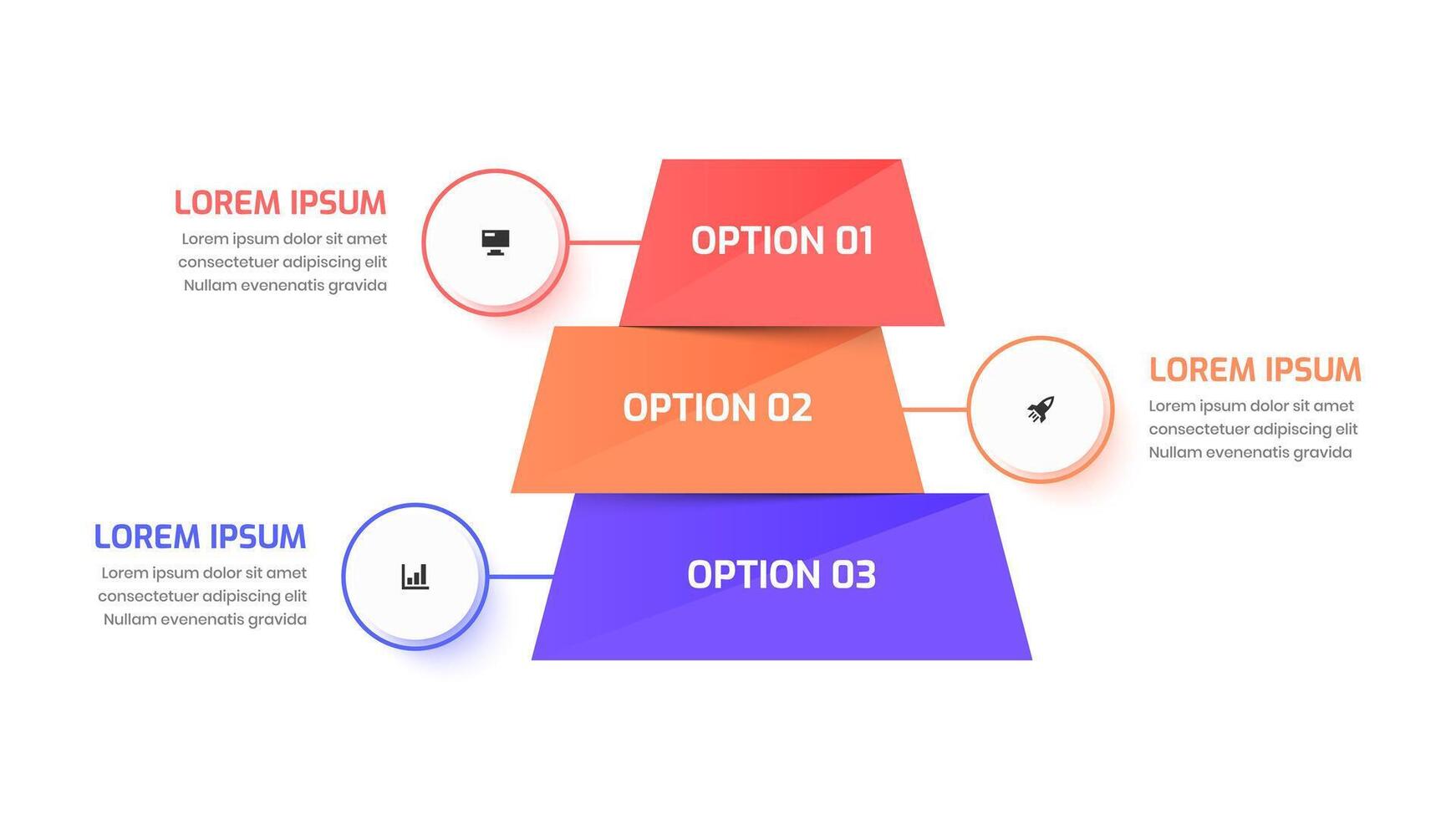 Pyramid Infographic Template with Thin Line Design, Circle Label, Icon and 3 Options, Can be Used for Workflow, Diagram, Presentation Business vector